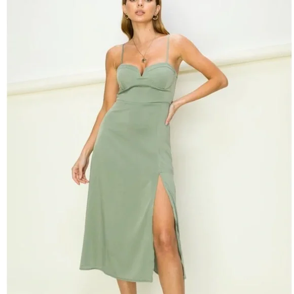olive green crepe dress Gretchen main image 0